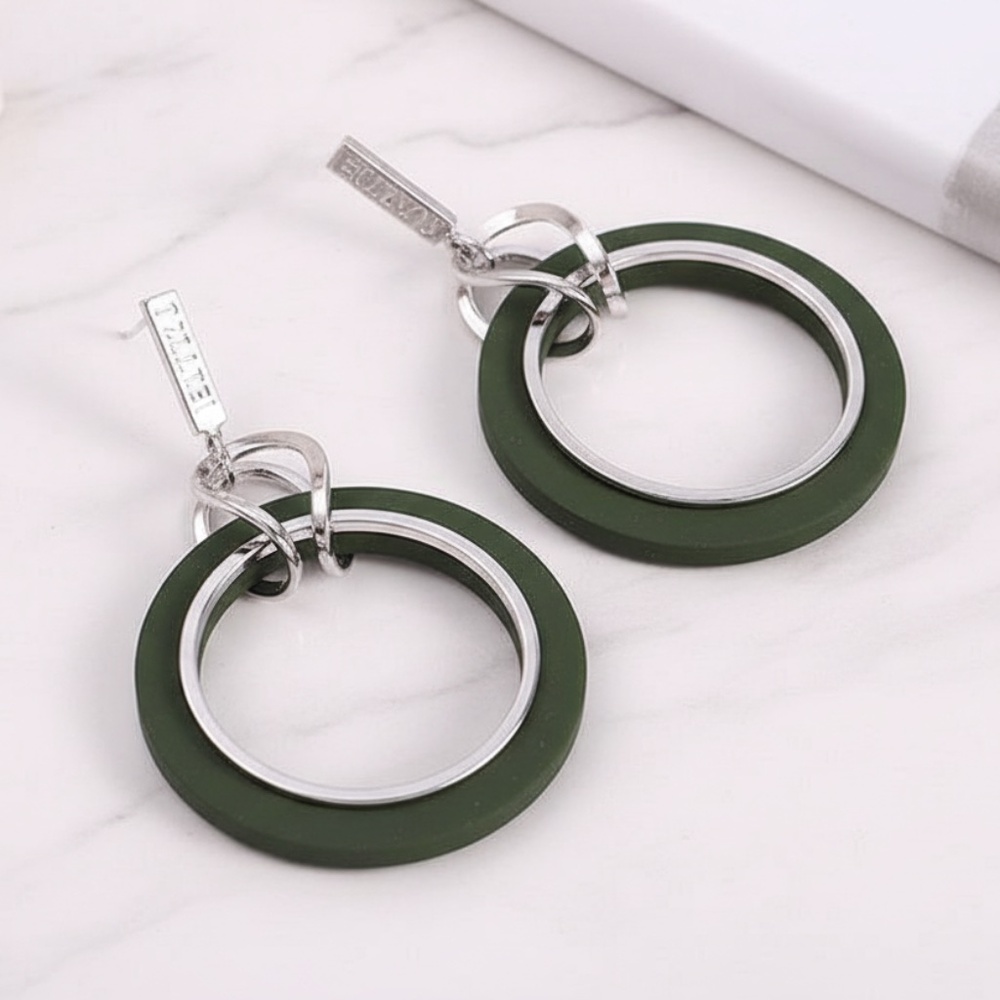 Womens Silver Tone Green‎ Hoop Earrings